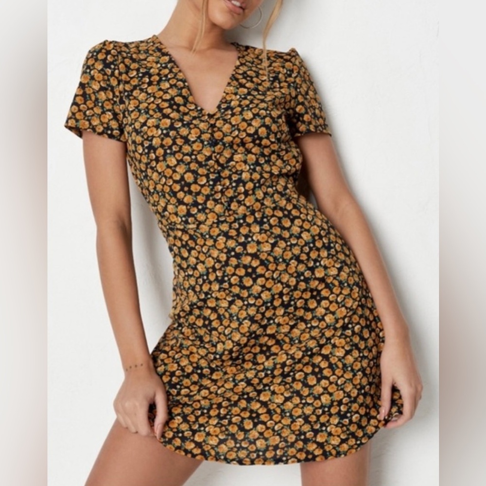 Missguided Half Button Tea Dress Yellow Rose